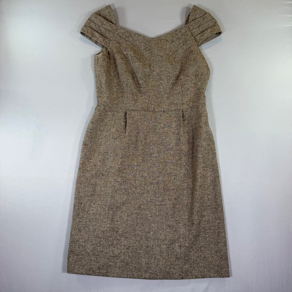 Antonio Melani Brown Tweed Wool Silk Blend Sheath Dress 12 Academia Office Chic